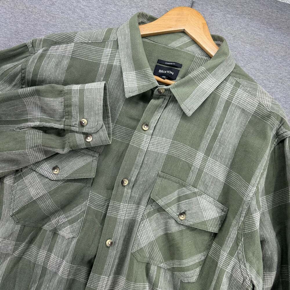 Brixton Memphis Linen Blend Long Sleeve Mens Flannel Shirt XL Light Green